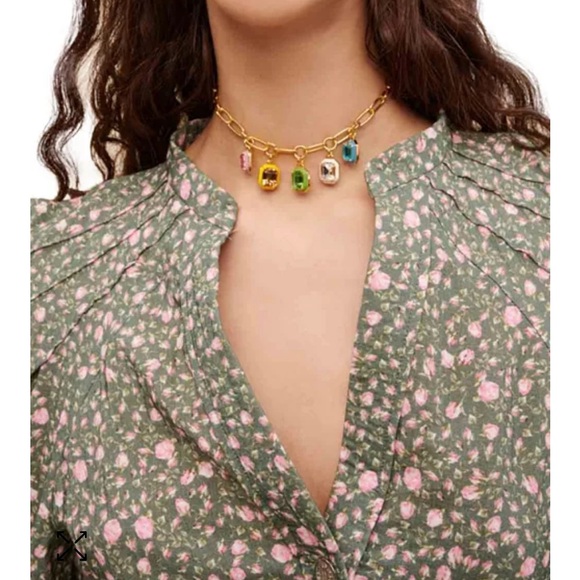 Maje Rakita Puff Sleeve Shirt Dress Green Pink Pleated Mini Floral Sz 38 US M - Picture 6 of 14